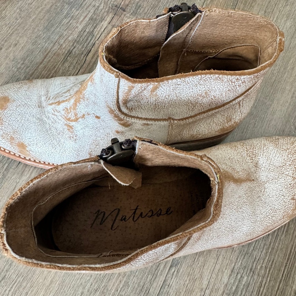 Matisse Womens Distressed White Leather 7B Ankle Boots Side Zip Made in Mexico - Picture 4 of 11
